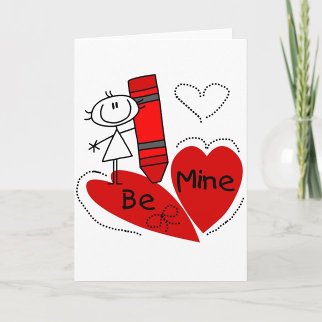 Tarjeta Festiva Stick Girl Be Mine Valentine (Anverso)