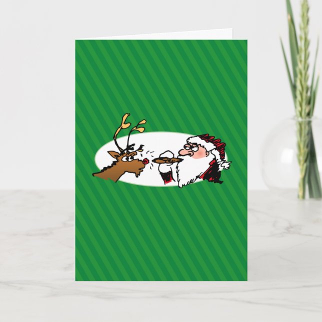 Tarjeta Festiva Stogie Santa Funny Cartoon Holiday Card (Anverso)