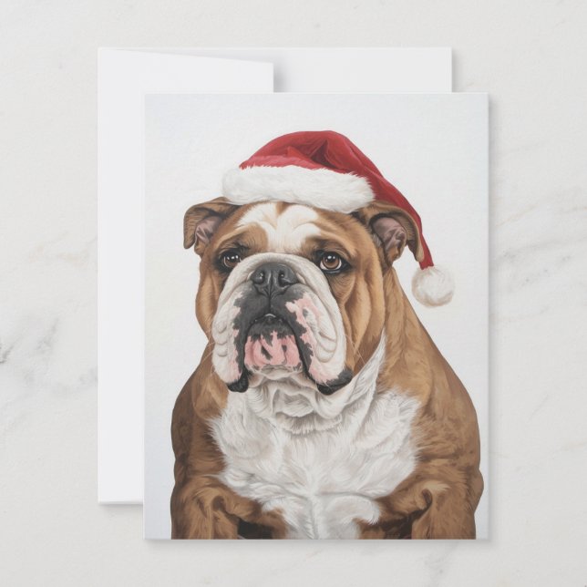 Tarjeta Festiva Stoic Bulldog Painting Santa Hat Christmas (Anverso)