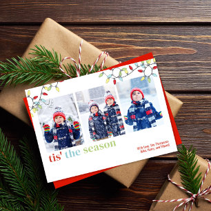 Tarjeta Festiva String Lights Christmas Photo Card Multi Photo Pho