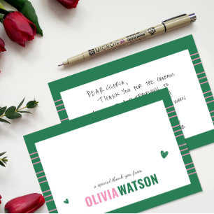 Tarjeta Festiva Stripe Nombre Personalizado Gracias Apreciación