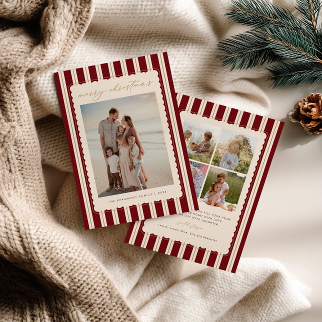 Tarjeta Festiva Striped and Scalloped Christmas Card with Photo (Subido por el creador)