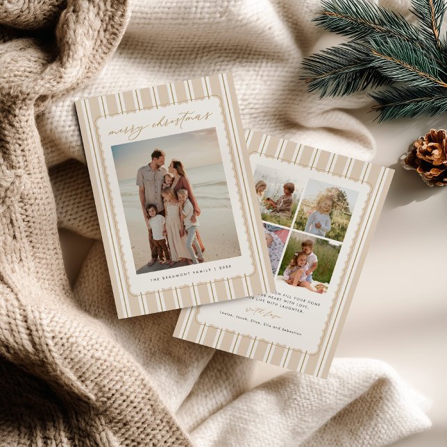Tarjeta Festiva Striped and Scalloped Christmas Card with Photo (Subido por el creador)