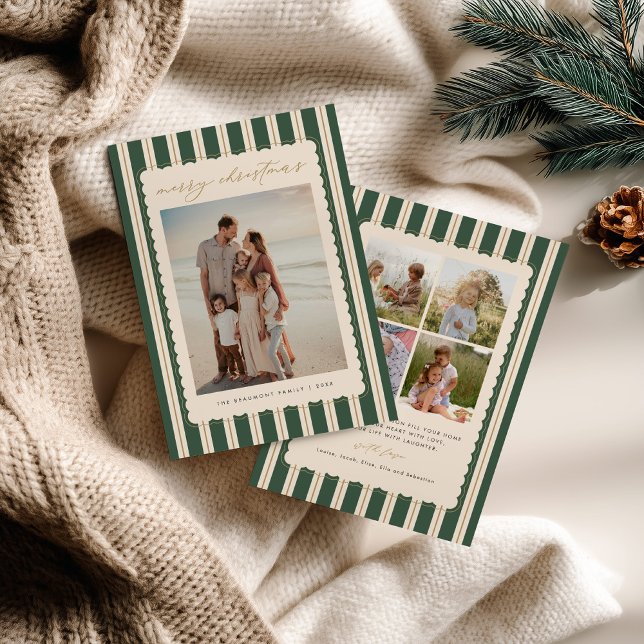 Tarjeta Festiva Striped and Scalloped Christmas Card with Photo (Subido por el creador)