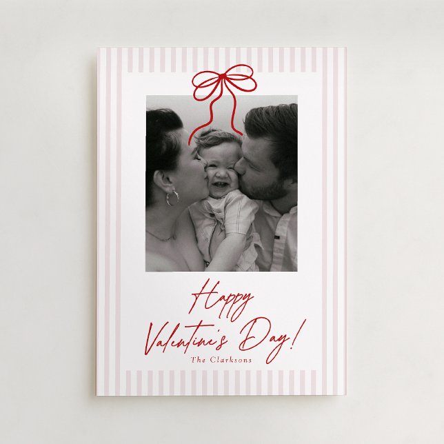 Tarjeta Festiva Striped,  Bow Valentines Day Photo Card (Subido por el creador)