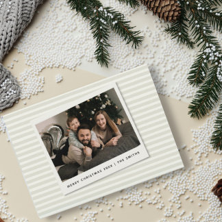 Tarjeta Festiva Striped Christmas Card with Custom Polaroid Photo