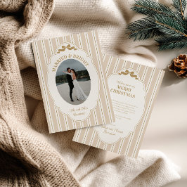 Tarjeta Festiva Striped Christmas Card with Photo