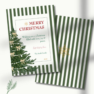 Tarjeta Festiva Striped Christmas Holiday Card with Pine Tree
