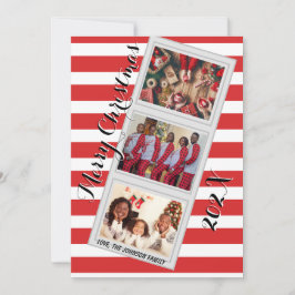 Tarjeta Festiva Striped Christmas Photo Card with Three Pictures