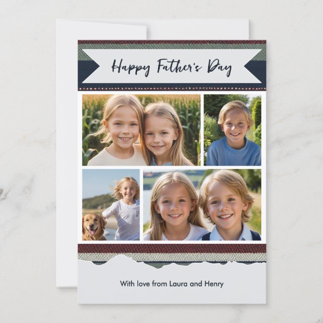 Tarjeta Festiva Striped Modern Father’s Day Custom Photo Collage (Anverso)