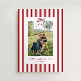 Tarjeta Festiva Striped Red Bow Family Photo Valentine’s Day Card