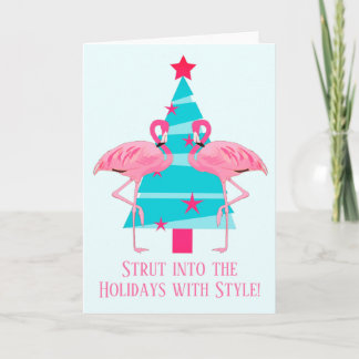 Tarjeta Festiva Strut Into the Holidays with Style Flamingos