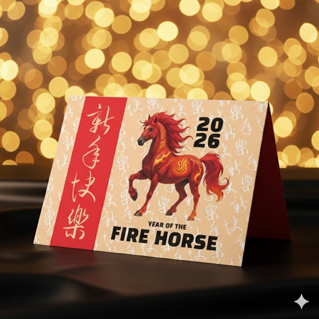 Tarjeta Festiva Stunning Chinese Year of the Fire Horse 2026 (Stunning Chinese New Year of the Fire Horse 2026 Greeting Card Cover Photo)