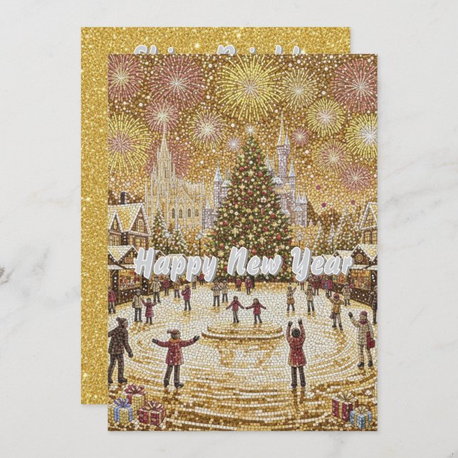 Tarjeta Festiva stunning Gold Glitter New Year's Eve Greeting Card (Anverso / Reverso)