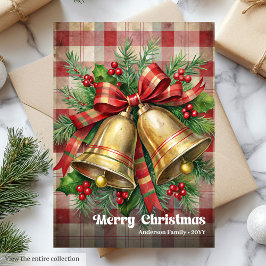 Tarjeta Festiva Stylish Christmas bells classic holly berries card