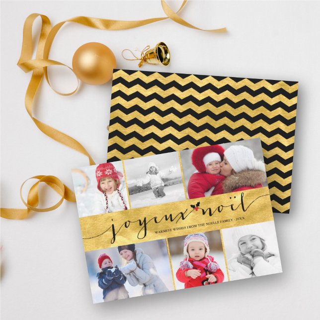 Tarjeta Festiva Stylish Gold Joyeux Noel 5 Photo Modern Christmas (Subido por el creador)