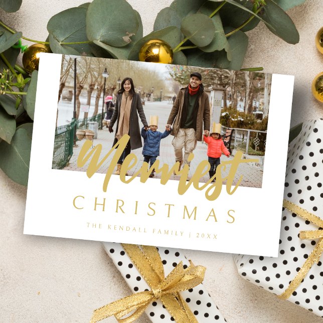 Tarjeta Festiva Stylish Modern Photo Merriest Christmas Quote (Christmas Stylish Modern Photo Merriest Christmas Quote in Faux Gold Holiday Card with Envelope.)