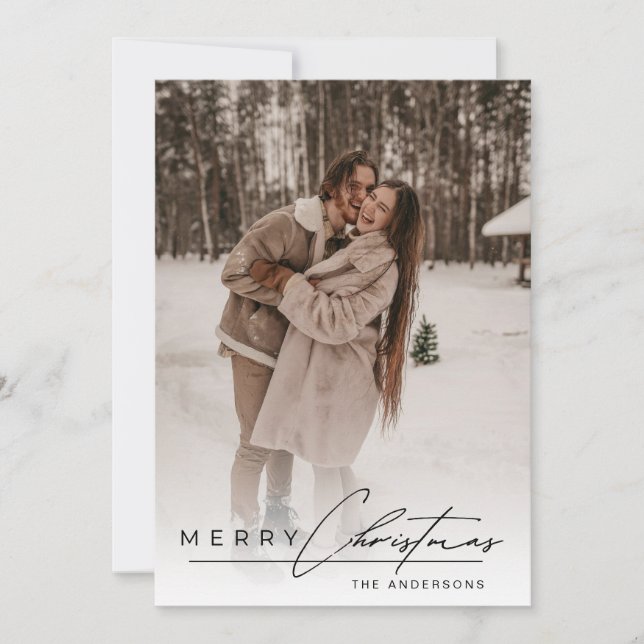 Tarjeta Festiva Stylish Script Elegant Photo Red Merry Christmas  (Anverso)