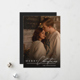 Tarjeta Festiva Stylish Script Minimalist 1 Photo Merry Christmas