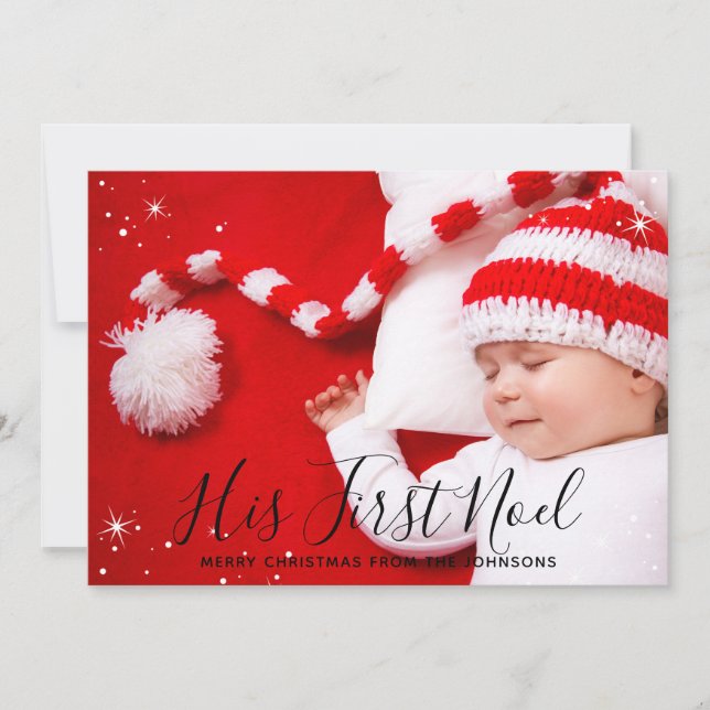 Tarjeta Festiva Su primera foto navideña de Noel Baby (Anverso)