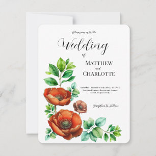 Tarjeta Festiva Sublime acuarela Red Poppies en estilo vintage