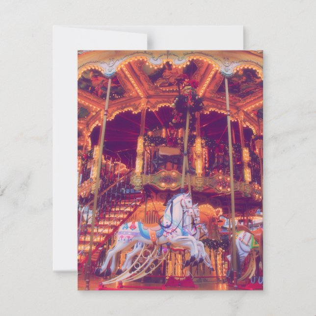 Tarjeta Festiva sueño infantil - carrusel de caballos viejos (Anverso)