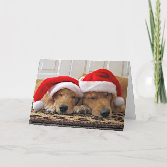 Tarjeta Festiva Sueños de Navidades de Golden Retriever (Anverso)