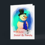 Tarjeta Festiva Sueños escarpados<br><div class="desc">Esta hermosa tarjeta de Frosty puede ser personalizada en la cubierta y el versículo interior. Por favor vea este producto creado por smudgeart en corbatas,  gorras,  delantales,  mousepads,  tazas,  postales,  tarjetas,  sellos postales,  pegatinas,  cadenas de claves,  botones e imanes.</div>