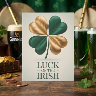 Tarjeta Festiva Suerte de Oro Irlandés Diseño de Trébol de la Suer