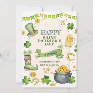 Tarjeta Festiva Suerte Irlandesa, Tréboles y Olla de Oro Día de Sa