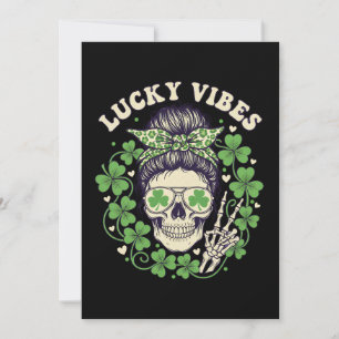 Tarjeta Festiva Suerte Vibraciones Día de San Patricio Cráneo Leop