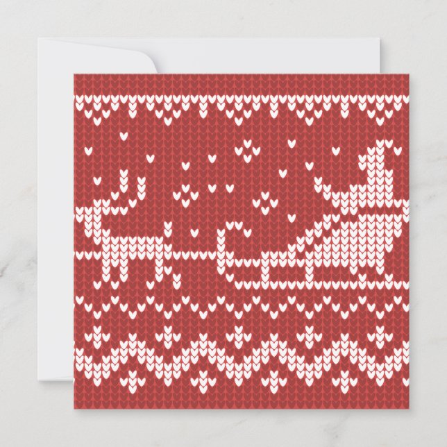 Tarjeta Festiva Suéter fea Santa Claus trineo y renos (Anverso)