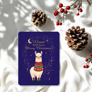 Tarjeta Festiva Suéter Festivo de Llama Adorable con Estrellas