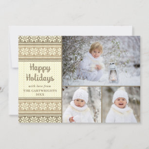Tarjeta Festiva Suéter marrón copo de nieve 3 Fotos Saludo persona