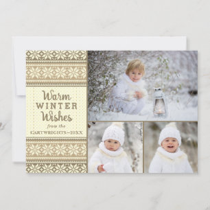 Tarjeta Festiva Suéter marrón copo de nieve cálidos deseos de invi
