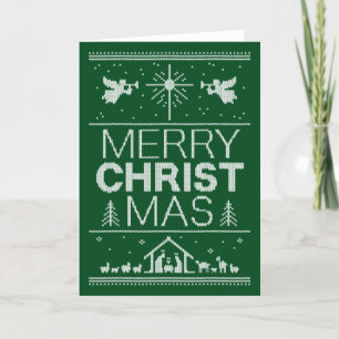 Tarjeta Festiva Suéter navideño feo - cristiano - verde