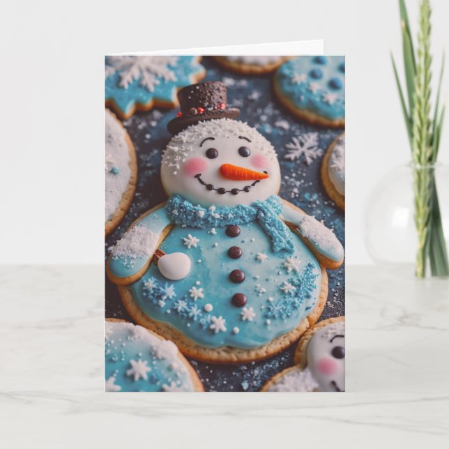 Tarjeta Festiva Sugar Cookie Snowman Christmas Card with Recipe (Anverso)