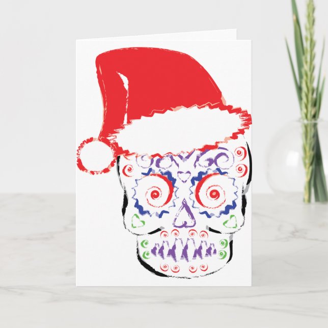 Tarjeta Festiva Sugar Skull Santa (Anverso)