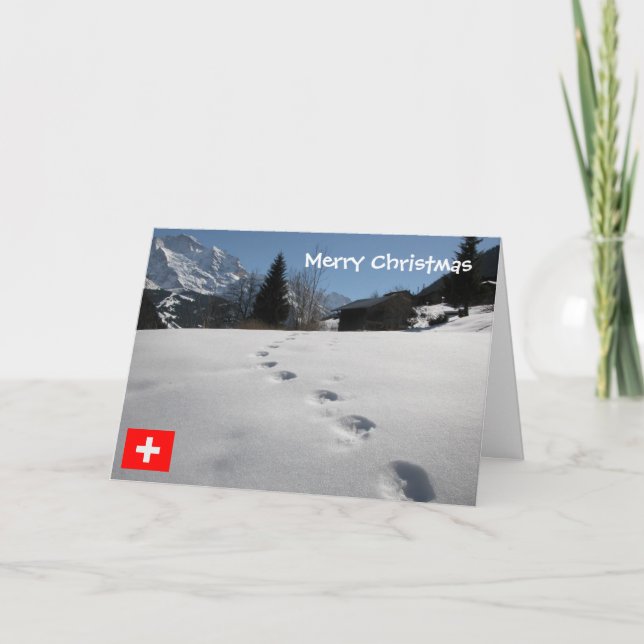 Tarjeta Festiva Suiza, Huellas en la nieve (Anverso)