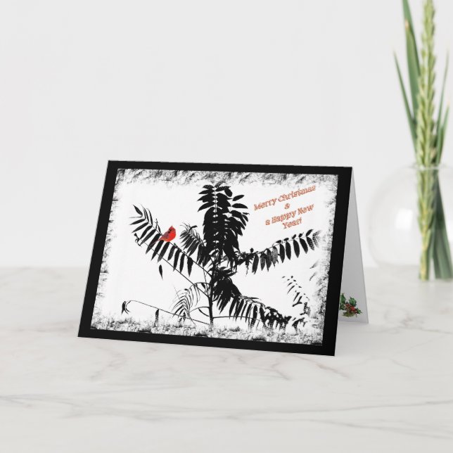 Tarjeta Festiva Sumac and Cardinal black & red Christmas 2025 (Anverso)