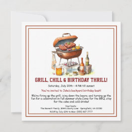 Tarjeta Festiva Summer BBQ Birthday Invitation with Beer Backyard
