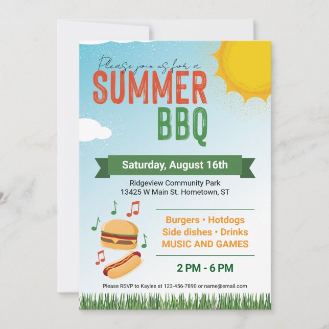 Tarjeta Festiva Summer BBQ Flat Holiday Card (Anverso)