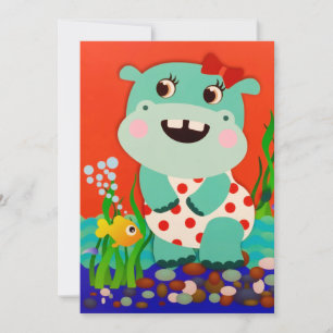 Tarjeta Festiva Summer Ocean Beach Fish Happy Baby Hippo