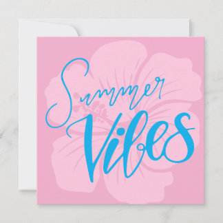 Tarjeta Festiva Summer Vibes with Hibiscus Flower – Pink and Blue
