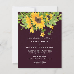 Tarjeta Festiva Sunflowers Maroon Yellow Boda Invtions