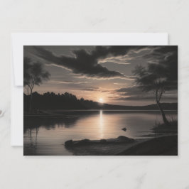 Tarjeta Festiva Sunset Sunrise Glassy Lake Charcarbón Pencil Art