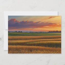 Tarjeta Festiva Sunset Sunrise Grain Field Colorido Watercolor Art