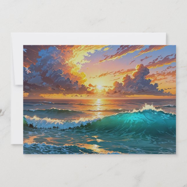 Tarjeta Festiva Sunset Sunrise Ocean Waves Beach View (Anverso)