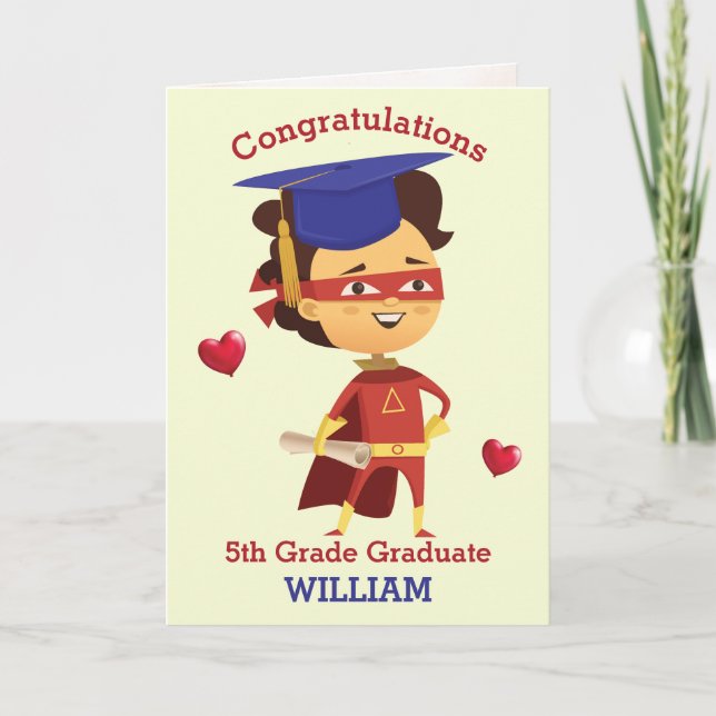 Tarjeta Festiva Super Boy Felicitaciones a quinto grado (Anverso)