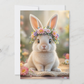 Tarjeta Festiva Super cute bunny with a flower wreath on its head 